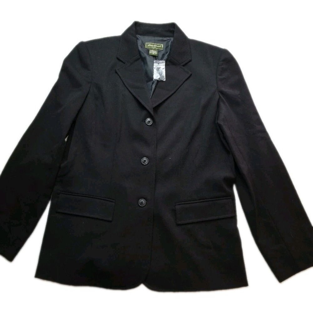 Eddie Bauer Women's Blazer Size 10 Black Notch Collar Button Front Jacket